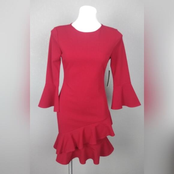 Lulus Sensational Statement Red Ruffled Bodycon Dress Size Small - Picture 2 of 16
